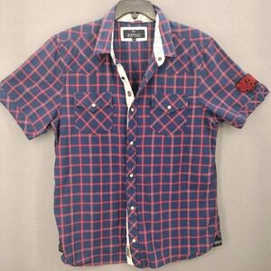 Buffalo David Bitton SAYNO Mens L Plaid Short Sleeve Pearl Snap Button Western